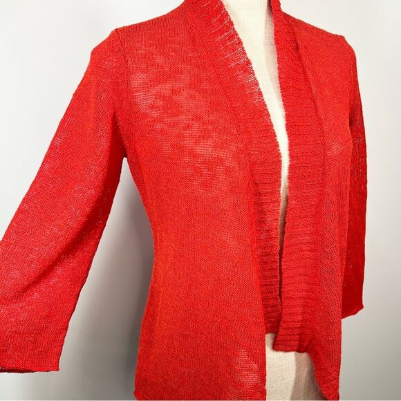Eileen Fisher Petite Red Linen Blend Open Front Cardigan PS Petite Small - Picture 2 of 9